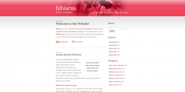 红色,木槿,主题,BLOG,红色木槿主题BLOG网页模板,网站模板免费下载,