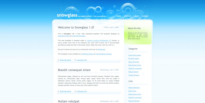 蓝色,玻璃,质感,BLOG,蓝色玻璃质感BLOG网页模板,网站模板免费下载,