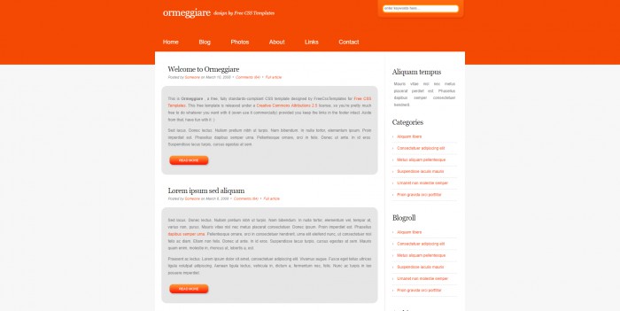 橘红,信息,BLOG,橘红信息BLOG网页模板,网站模板免费下载,