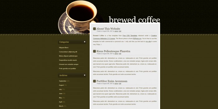 一杯,咖啡,主题,BLOG,一杯咖啡主题BLOG网页模板,网站模板免费下载,